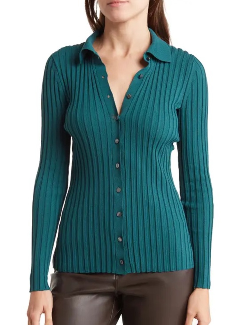 Vince Jade Green Ribbed Button Sweater Polo Top Academia Quiet Luxury Size M